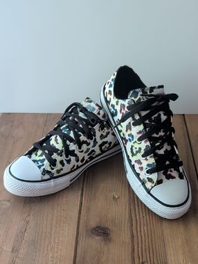 Converse Kids Low-Top Canvas Sneakers with Colorful Leopard Print
